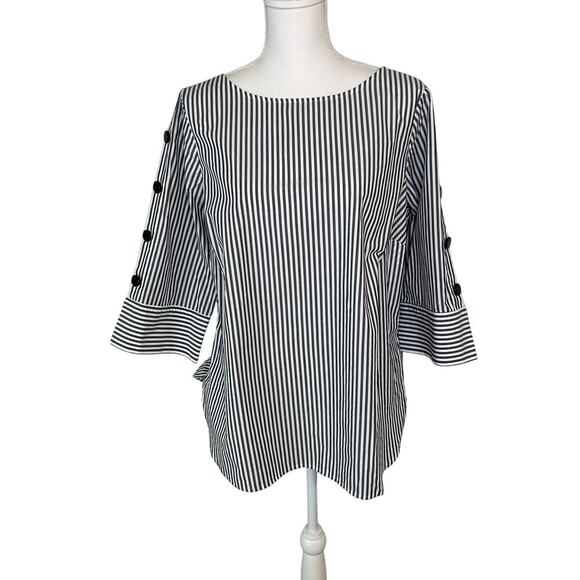 Talbots plus petites NWT black striped poplin 3/4 sleeve tunic top size 1XP - Picture 1 of 10